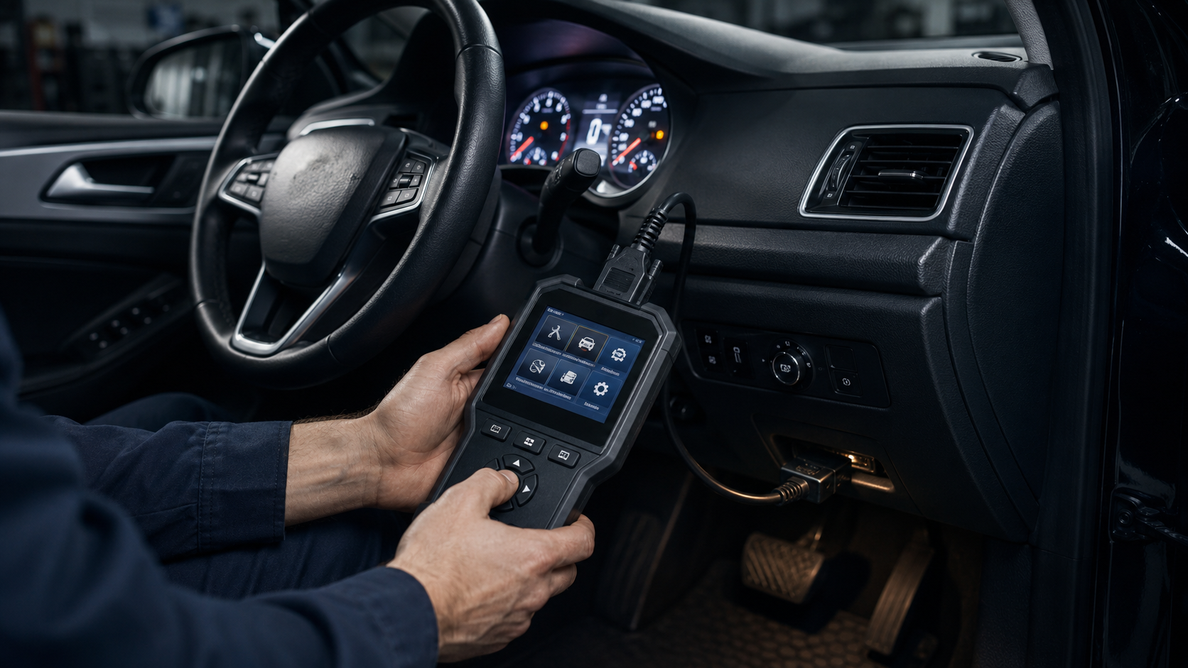 OBD-II scan tool used during a vehicle no-start diagnosis