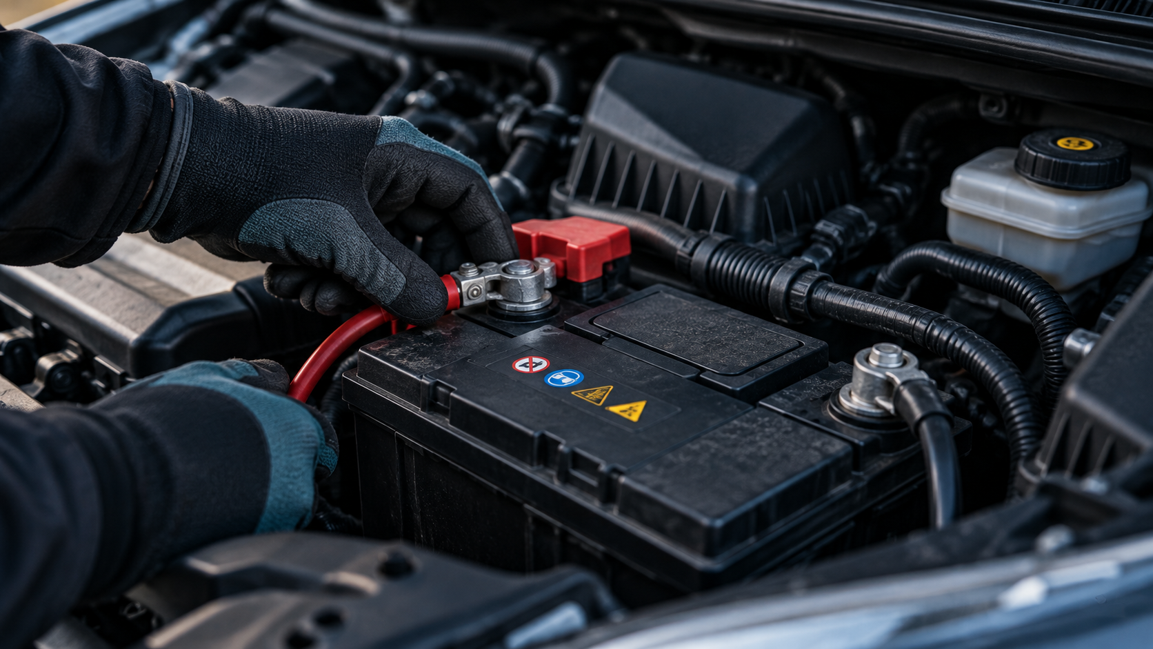 Battery terminals inspected during a no-crank diagnosis